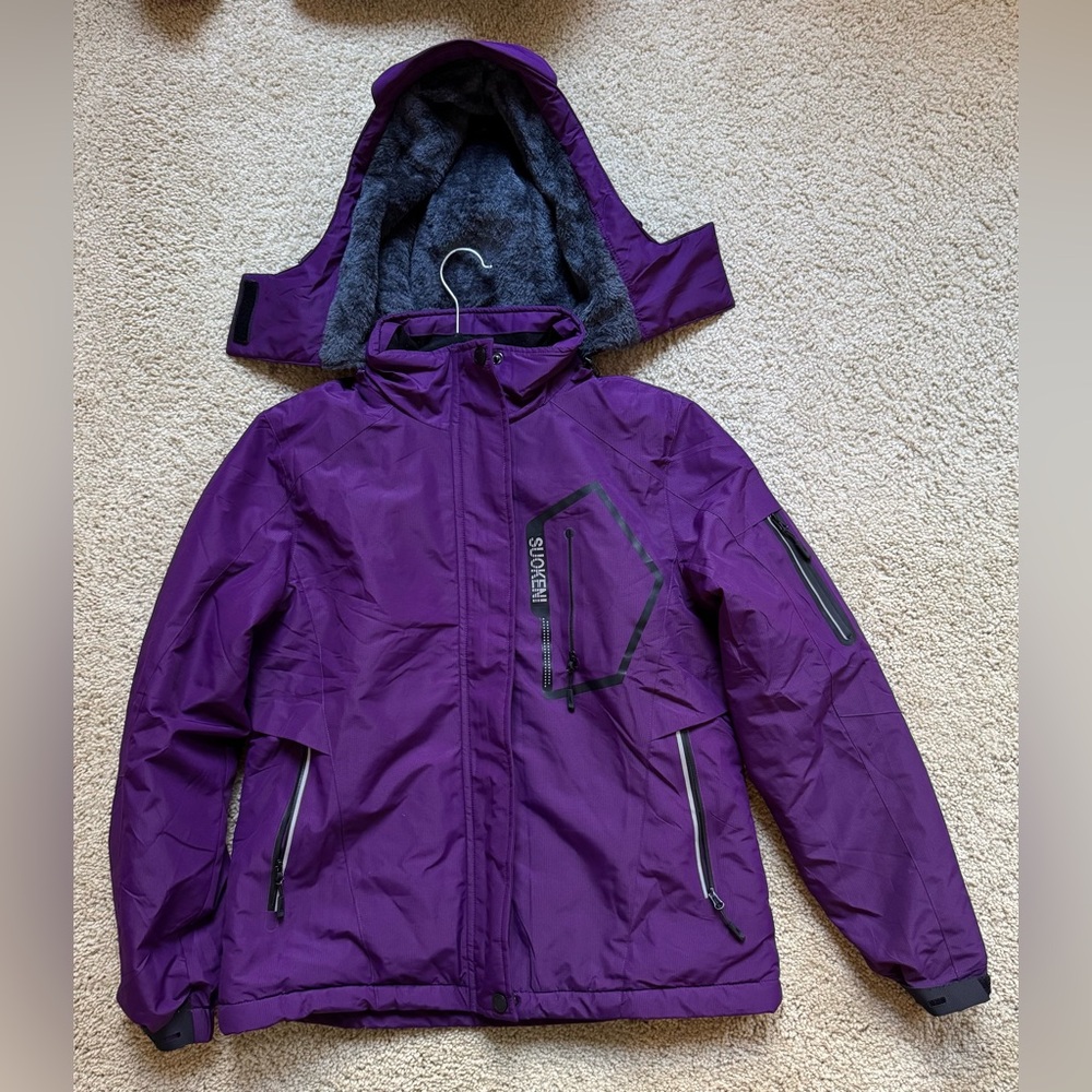 SUOKENI Women's Waterproof Hooded Ski Snowboarding Jacket - Size Small - Purple